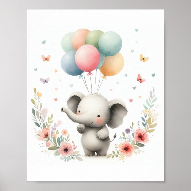 Poster Cute Baby Elephant Nursery Art (Devant)