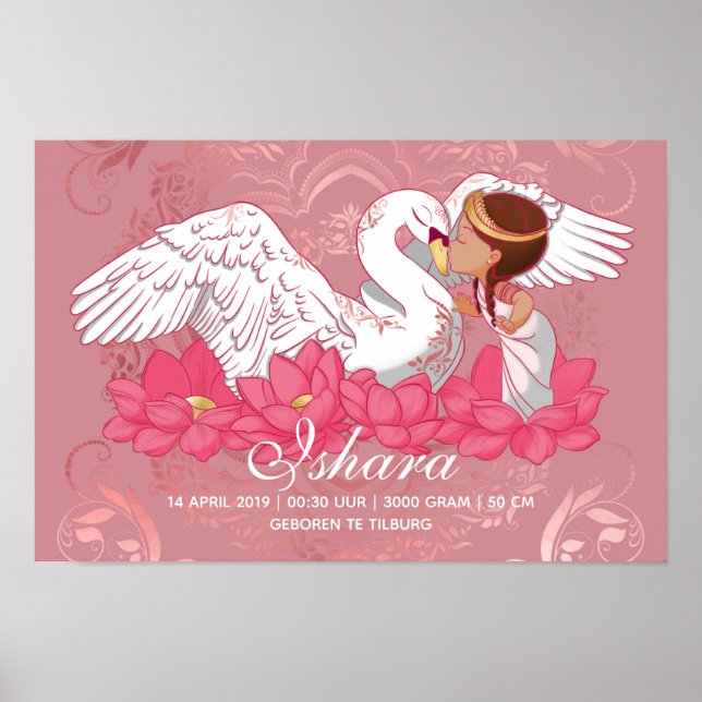 Poster Cute Baby Girl Saraswati with her White Swan (Devant)