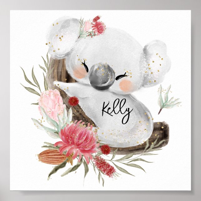 Poster Cute Baby Koala Gold Speckle Nom personnalisé (Devant)