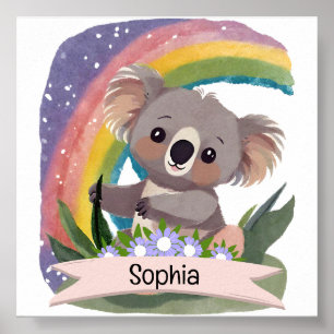 Poster Cute Baby Koala Rainbow Nom personnalisé
