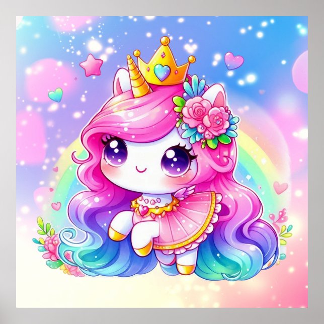 Poster Cute Baby Rainbow Unicorn (Devant)