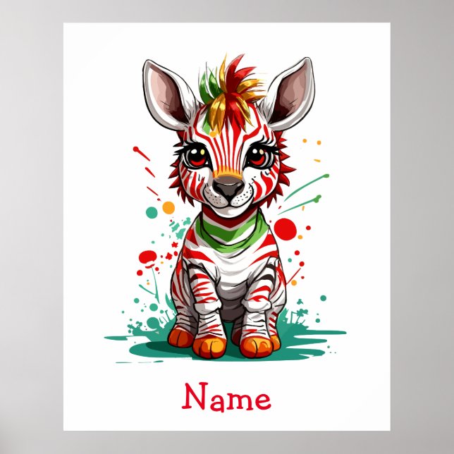 Poster Cute Baby Zebra Nom personnalisé (Devant)