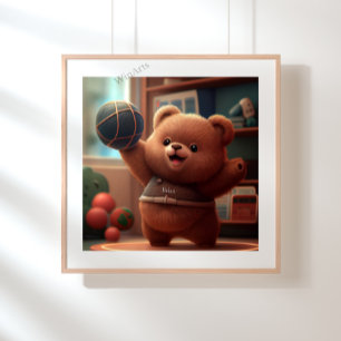 Poster Cute Bear jouant Basketball Art Personnalisé