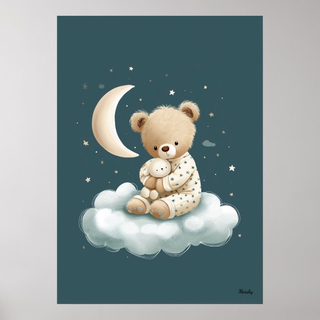 Poster Cute Bear on Cloud Nursery Bedtime Wall Art (Devant)