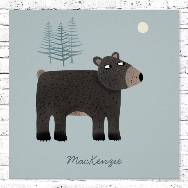 Poster Cute Bear Personnalisé (Personalized cute bear, moon and woodland forest poster)