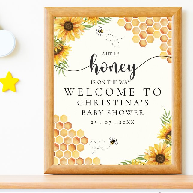 Poster Cute Bee and Sunflower Baby shower (Créateur téléchargé)