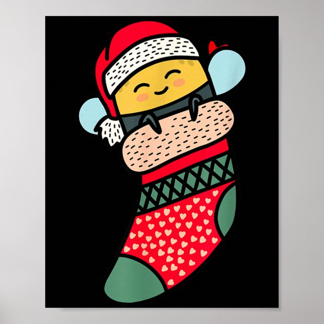 Poster Cute Bee Baby Bumblebee In Christmas Sock Xmas Paj (Devant)