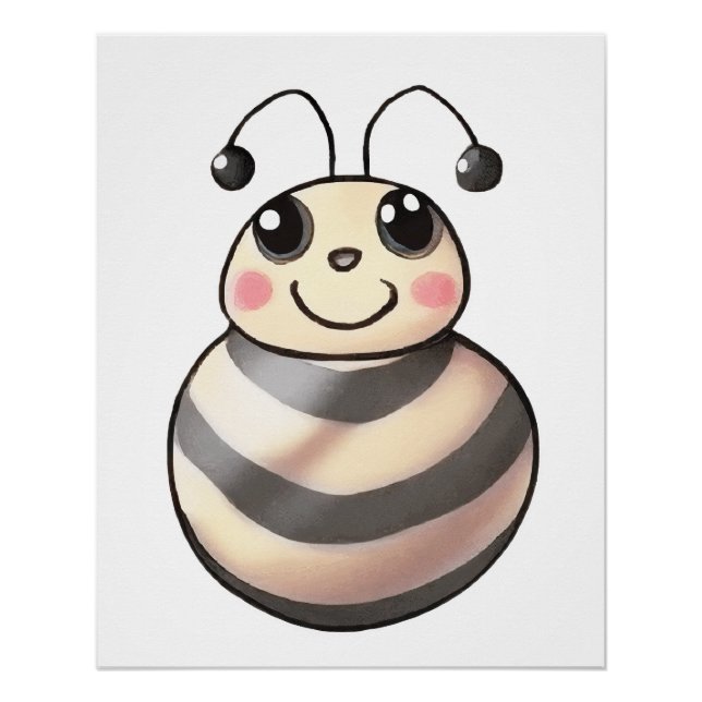 Poster Cute Bee Cartoon, Smiling Bee Drawing, Bee (Devant)