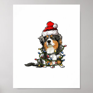 Poster Cute berger australien Père Noël Christmas Tree Li