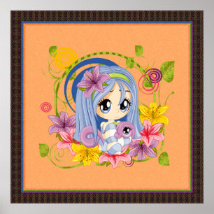 Poster Cute Big Eyed Chibi Dragon Fée