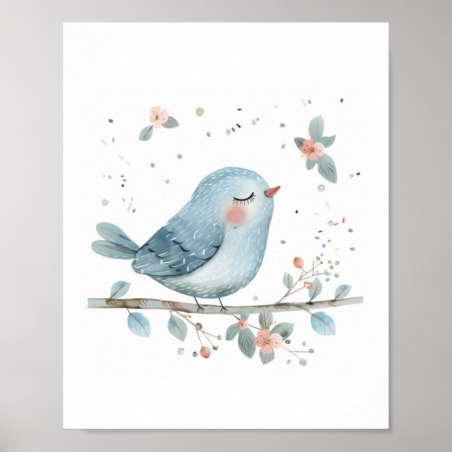 Poster Cute Bird Nursery Amis Aimer Fleurs Animales (Devant)