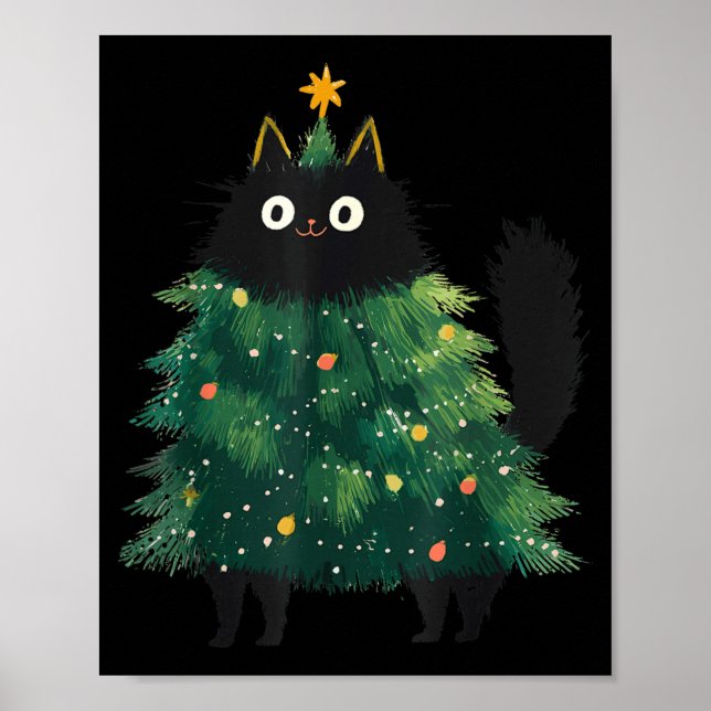 Poster Cute Black Cat Christmas Tree Funny Kitten Lover X (Devant)
