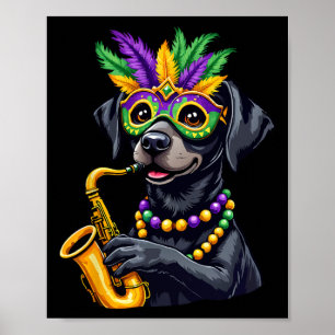 Poster Cute Black Labrador Retriever Jouer Saxophone Ma