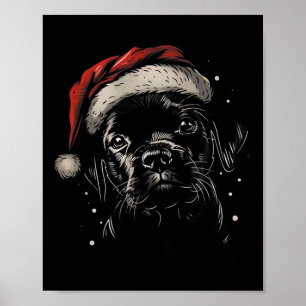 Poster Cute Black Puppy Lab Santa Hat Xmas Chien Labrador