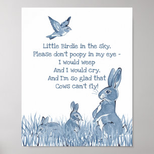 Poster Cute Bleu et Blanc Lapin Lapin Nourriture Rhyme En