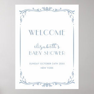 Poster Cute Bleu Vintage Cadre Baby shower Bienvenue