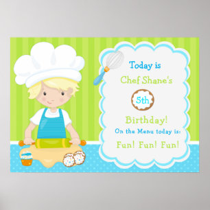 Poster Cute Blonde Boy Baking Anniversaire