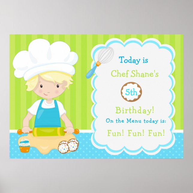 Poster Cute Blonde Boy Baking Anniversaire (Devant)