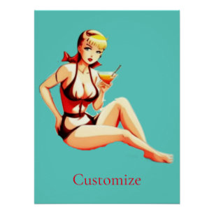 Poster Cute Blonde Martini Bikini Girl Thunder_Cove