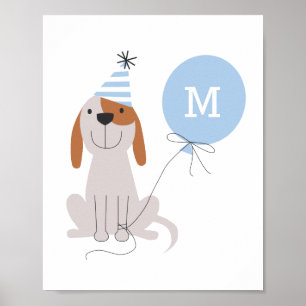 Poster Cute Blue Monogram Chien Chien Chien Chien Puppy