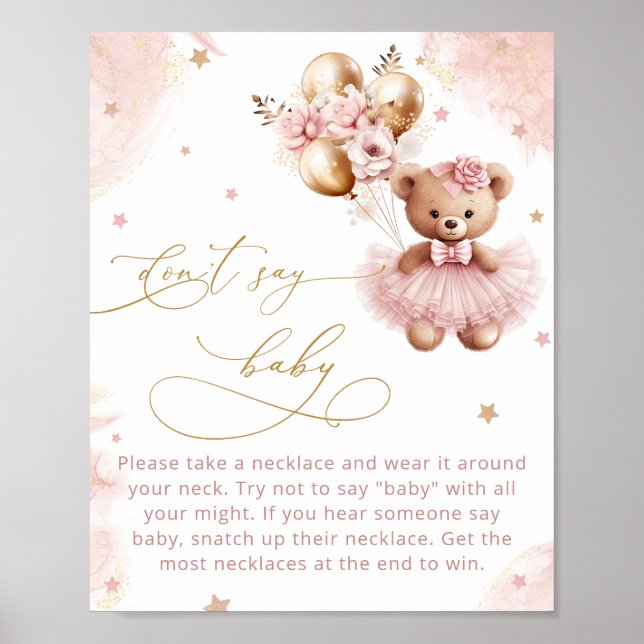 Poster Cute Blush Pink Teddy Bear Don't Say Baby Game  Po (Devant)