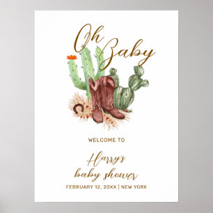 Poster Cute Boho Cactus Cowboy Chaussures Baby shower Bie