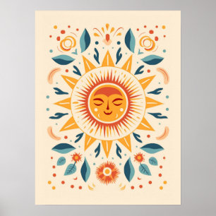 Poster Cute Boho Vintage Retro Soleil céleste