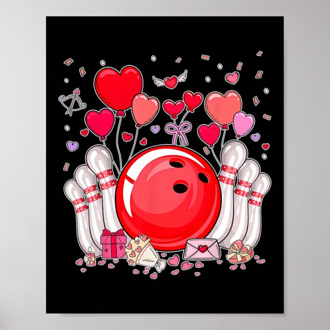Poster Cute Bowling Ll Valentine Heart Lover Player Bowle (Devant)