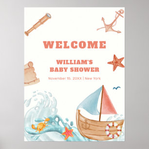 Poster Cute Boy Adventure Baby shower à voile Bienvenue