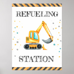 Poster Cute Boy Anniversaire Construction Véhicules Parti