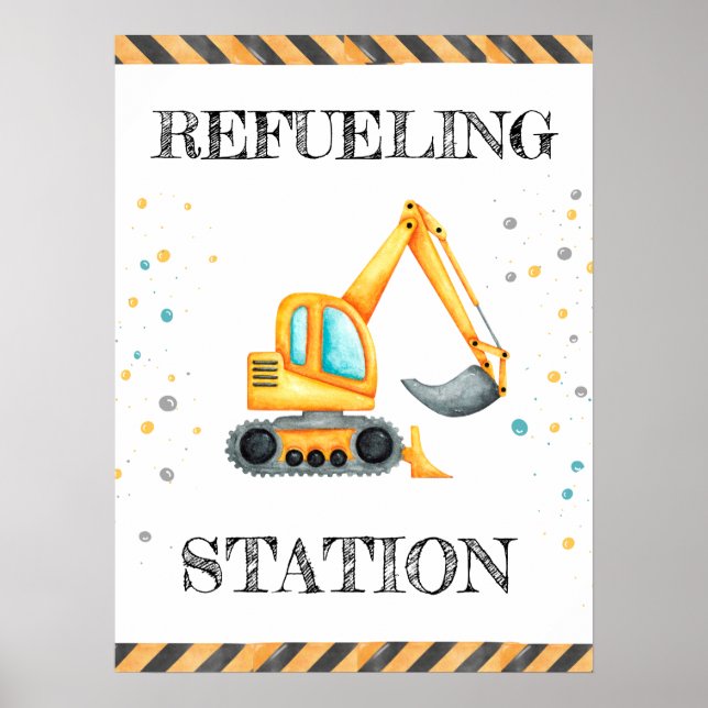 Poster Cute Boy Anniversaire Construction Véhicules Parti (Devant)