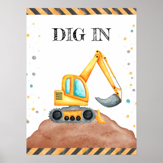 Poster Cute Boy Anniversaire Construction Véhicules Parti (Devant)