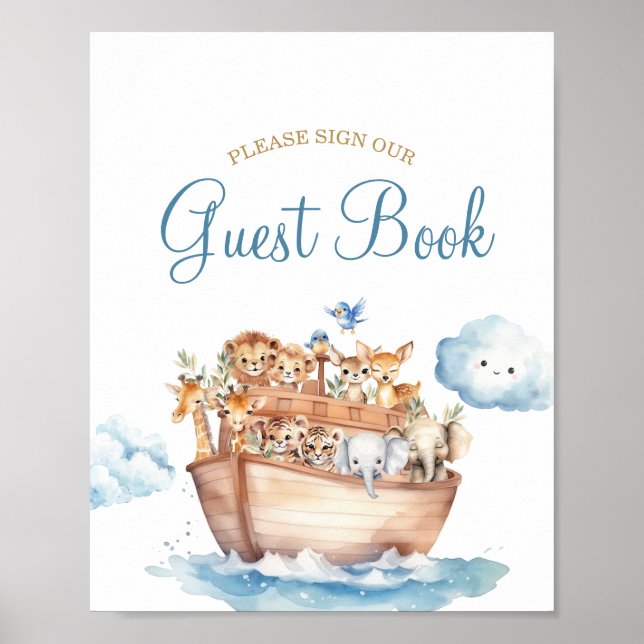 Poster Cute Boy Noah's Ark Baby shower livre d'hôtes (Devant)