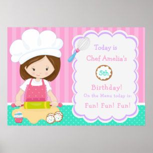 Poster Cute Brunette Coiffeuse Fille Baking Anniversaire
