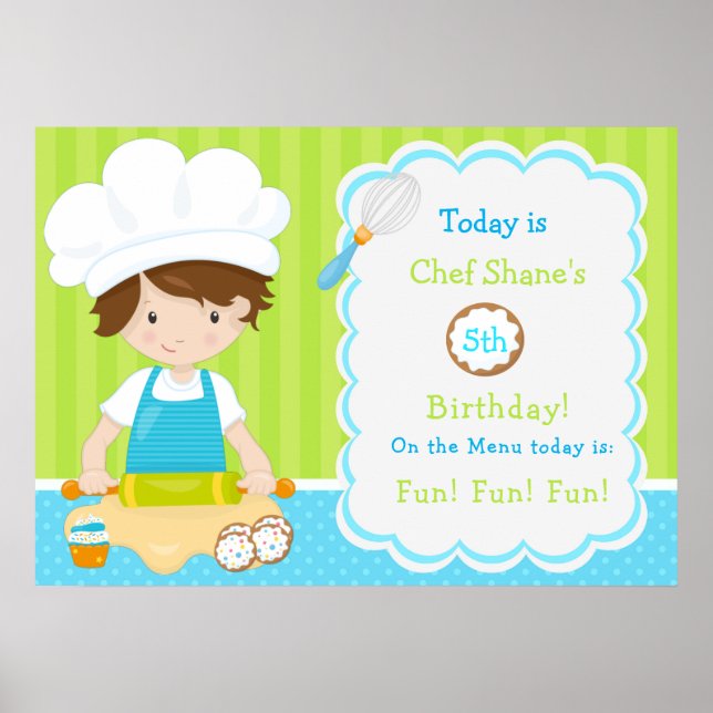Poster Cute Brunette Hair Boy Baking Anniversaire (Devant)