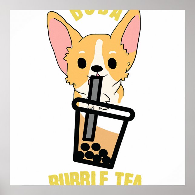 Poster Cute Bubble Thé Boba Milk Thé Anime Corgi I Lote (Devant)