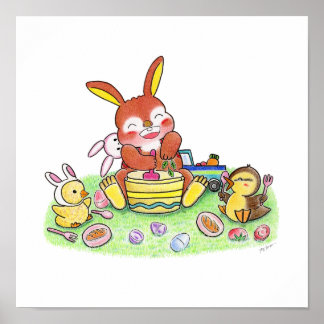 Poster Cute Bunny Duck  Cooking Kids  Room