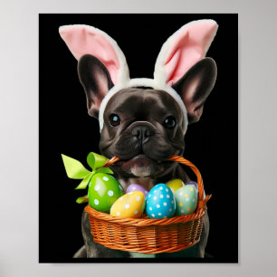 Poster Cute Bunny Ear Français Bulldog Chien Oeufs de Pâq