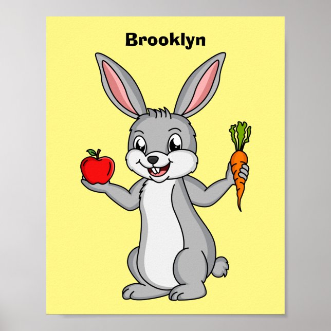 Poster Cute bunny rabbit with vegetables (Devant)