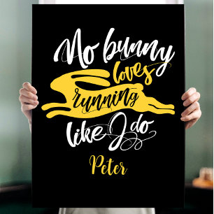 Poster Cute Bunny Sport Run Motivation Typo Noir Blanc