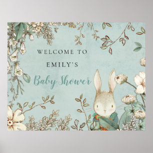 Poster Cute Bunny Vintage Baby shower d'accueil Poudre Bl