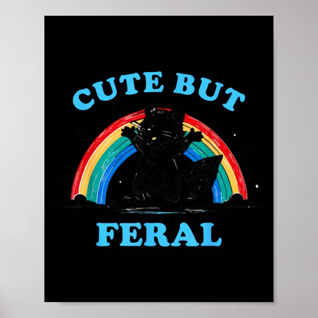 Poster Cute But Feral Raccoon With Rainbow Funny Raccoon  (Devant)