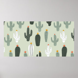 Poster Cute cacti seamless pattern,background withand d