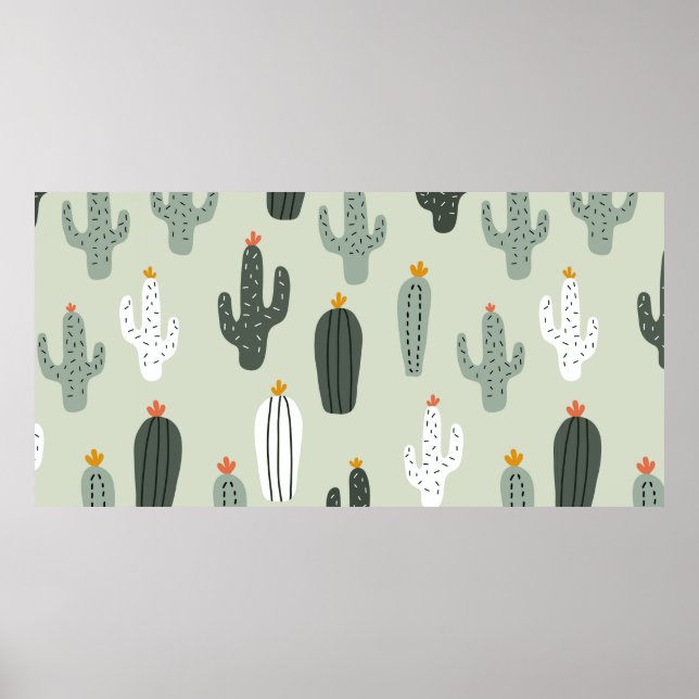 Poster Cute cacti seamless pattern,background withand d (Devant)