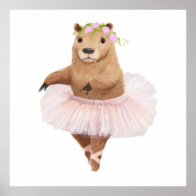 Poster Cute Capybara en jupe Tutu rose (Devant)