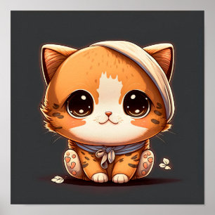 Poster Cute cartoon cat with a bandage on his head.
