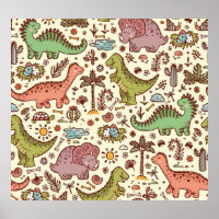 Cute Cartoon Dinosaur Motif Vintage