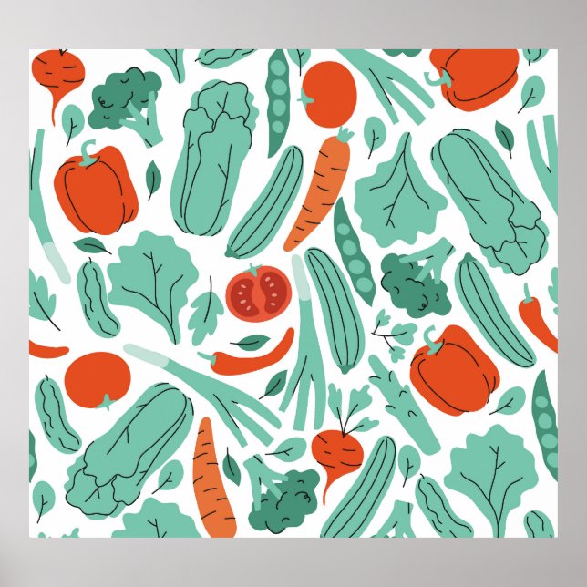 Poster Cute Cartoon Food : Motif de légumes vibrants (Devant)