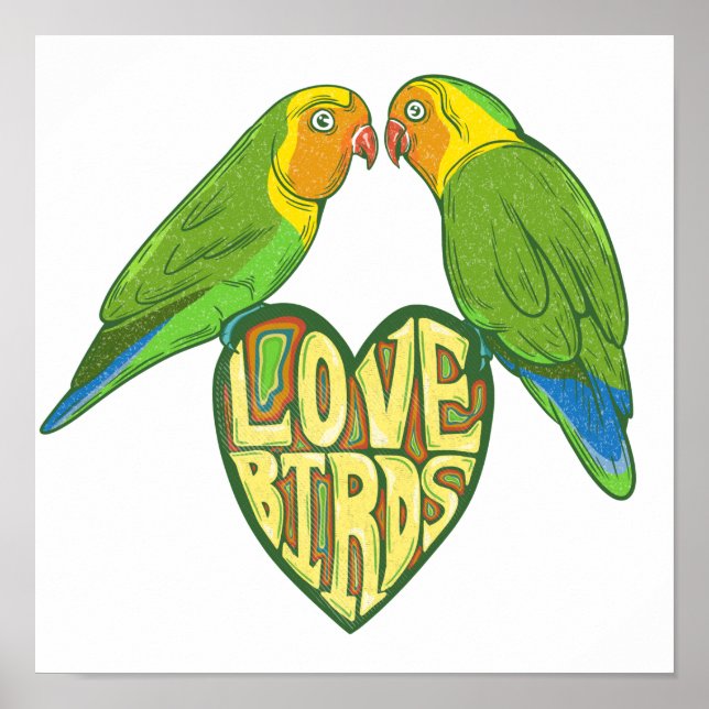 Poster Cute cartoon love birds (Devant)