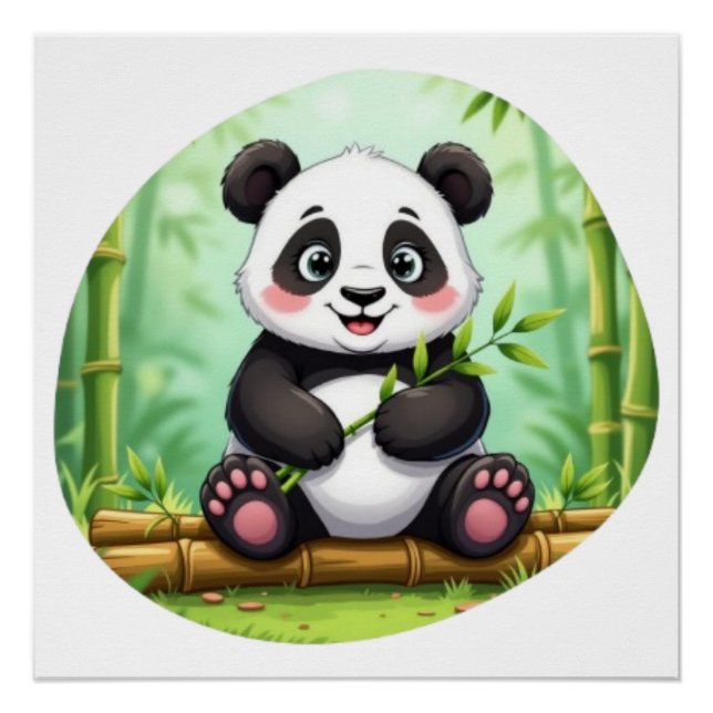 Poster Cute Cartoon Panda on Bamboo Patch (Devant)